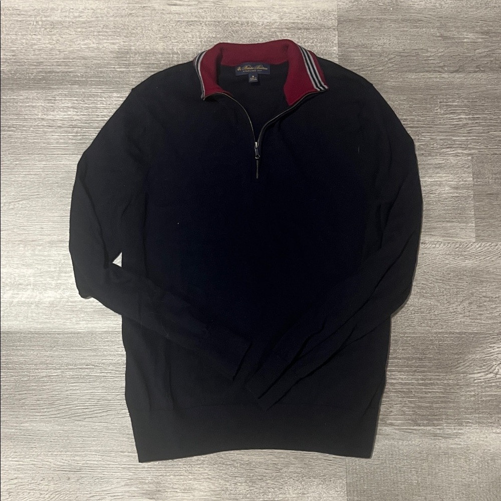 100% Merino Wool Brooks Brothers Navy Pullover Striped Zip-up Sz M